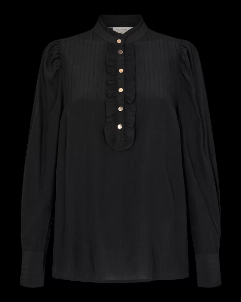 FREEQUENT FQAPRIL - SHIRT WITH RUFFLE DETAILS - Black Fashion