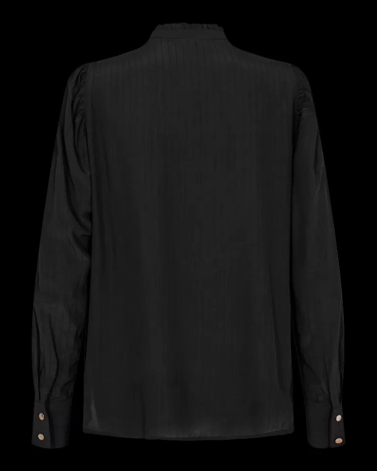 FREEQUENT FQAPRIL - SHIRT WITH RUFFLE DETAILS - Black Fashion