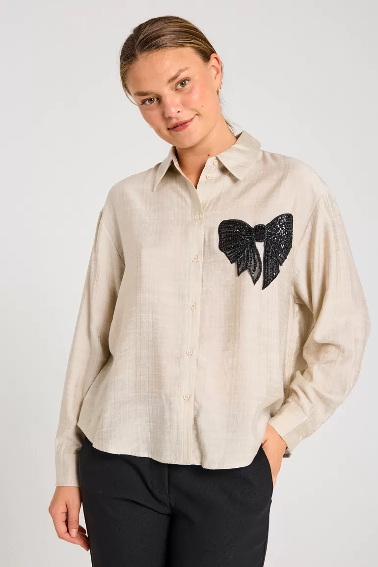 FREEQUENT FQBOWY - SHIRT - BEIGE Moonbeamw.Black Clearance