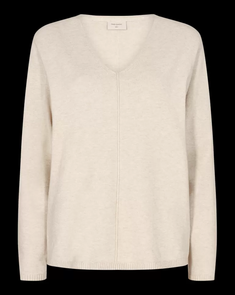 FREEQUENT FQCLAURA - PULLOVER WITH A V-NECK - BEIGE Moonbeammelange Shop