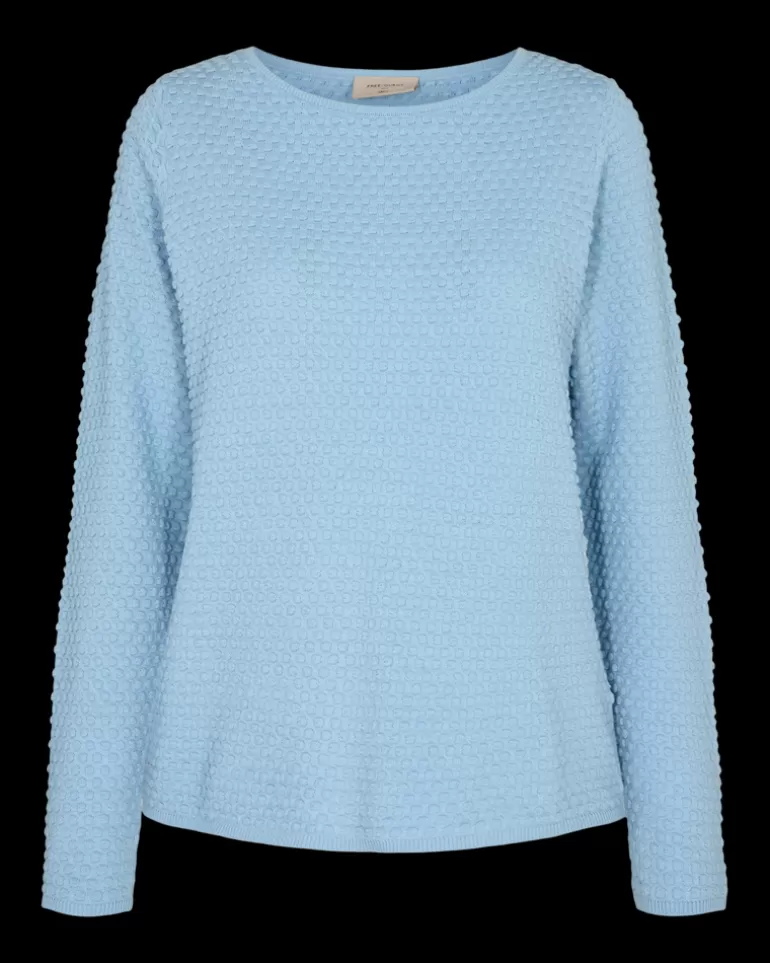 FREEQUENT FQDODO - PULLOVER MED RIBKANTER - BLUE ChambrayBlue Shop