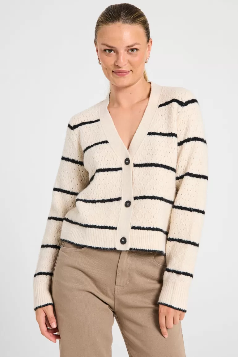 FREEQUENT FQHARA - CARDIGAN - WHITE AND BLACK MoonbeamMelangew.Black Sale