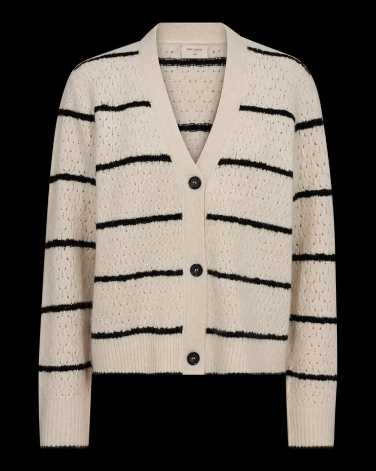FREEQUENT FQHARA - CARDIGAN - WHITE AND BLACK MoonbeamMelangew.Black Sale