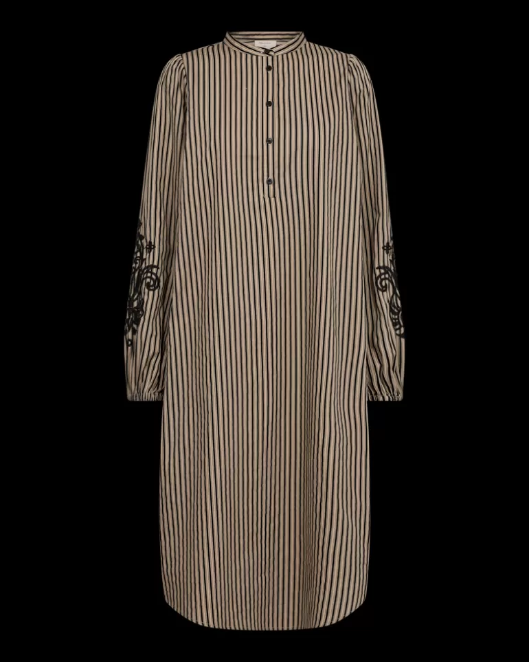 FREEQUENT FQJOLIE - STRIPED DRESS - BLACK AND BEIGE SimplyTaupew.Black Clearance