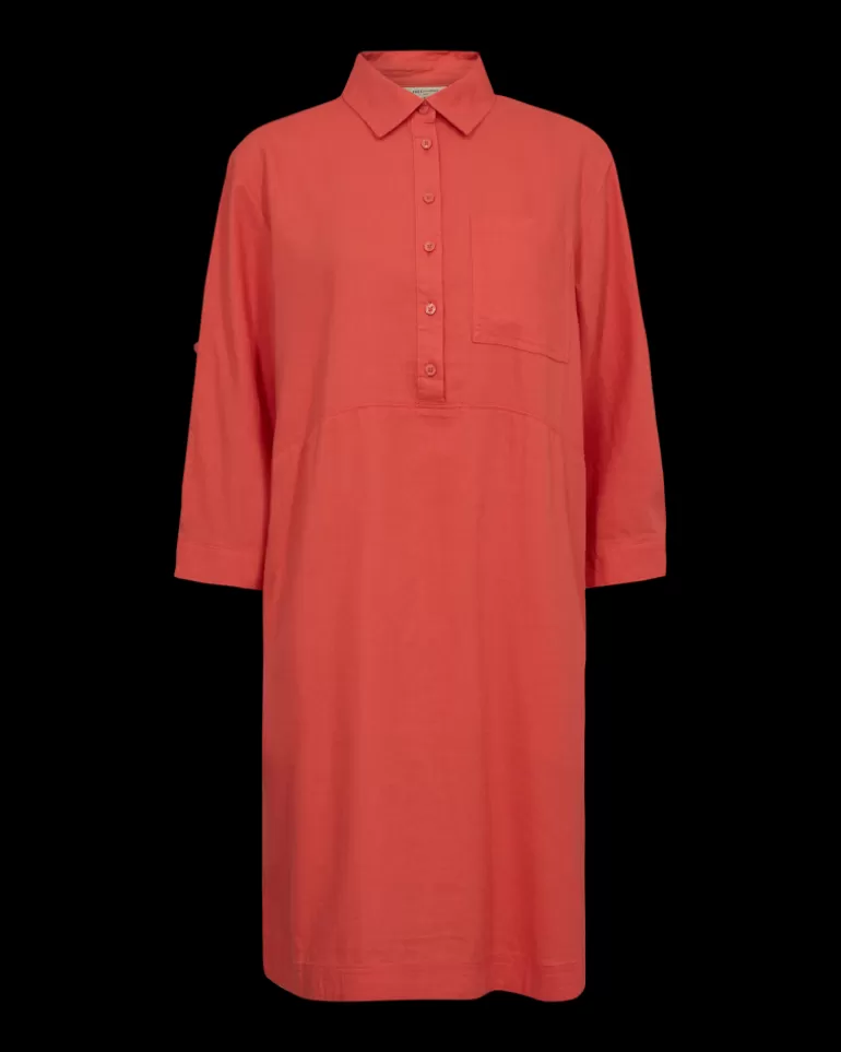 FREEQUENT FQLALUNA - LINEN DRESS - ORANGE HotCoral Shop