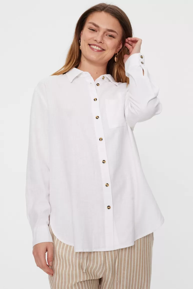 FREEQUENT FQLAVA - LINEN SHIRT - WHITE Brilliantwhite Fashion