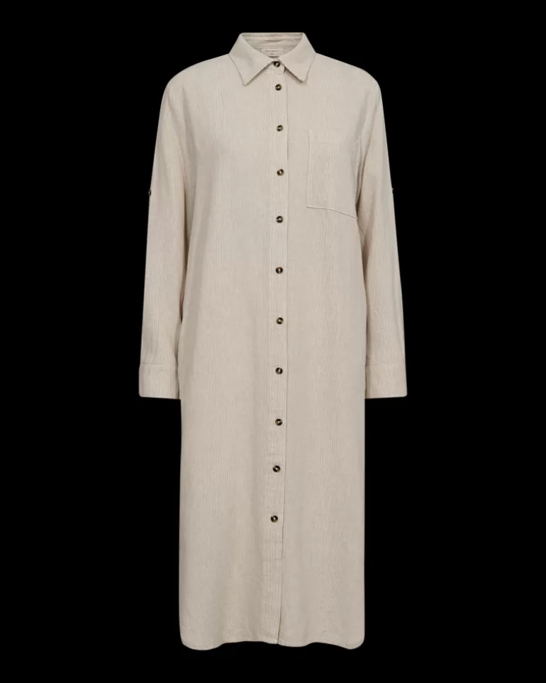 FREEQUENT FQLAVA - STRIPED LINEN DRESS - WHITE AND BEIGE SimplyTaupew.Off-white Flash Sale