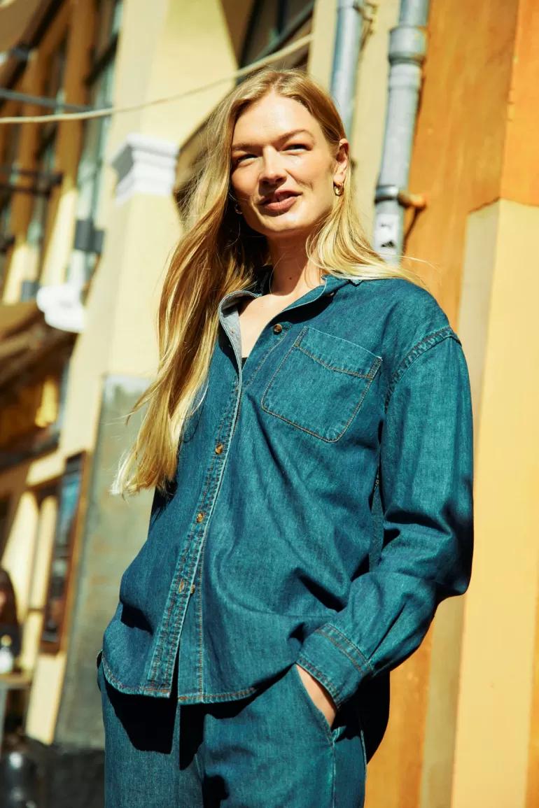 FREEQUENT FQLISEA - DENIM SHIRT - BLUE DarkBlueDenim Best Sale