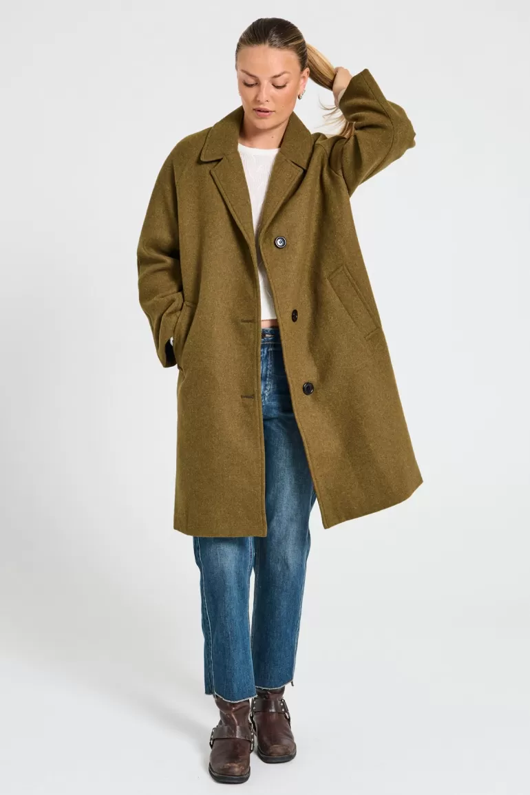 FREEQUENT FQMELLON - LONG JACKET - GREEN OliveNight Cheap