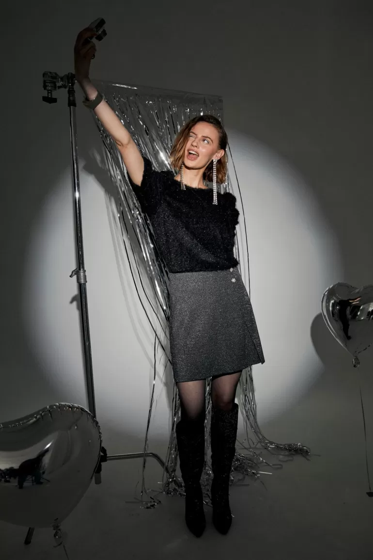 FREEQUENT FQNANNILUX - SKIRT WITH SHORTS - BLACK Blackw.Silver Online