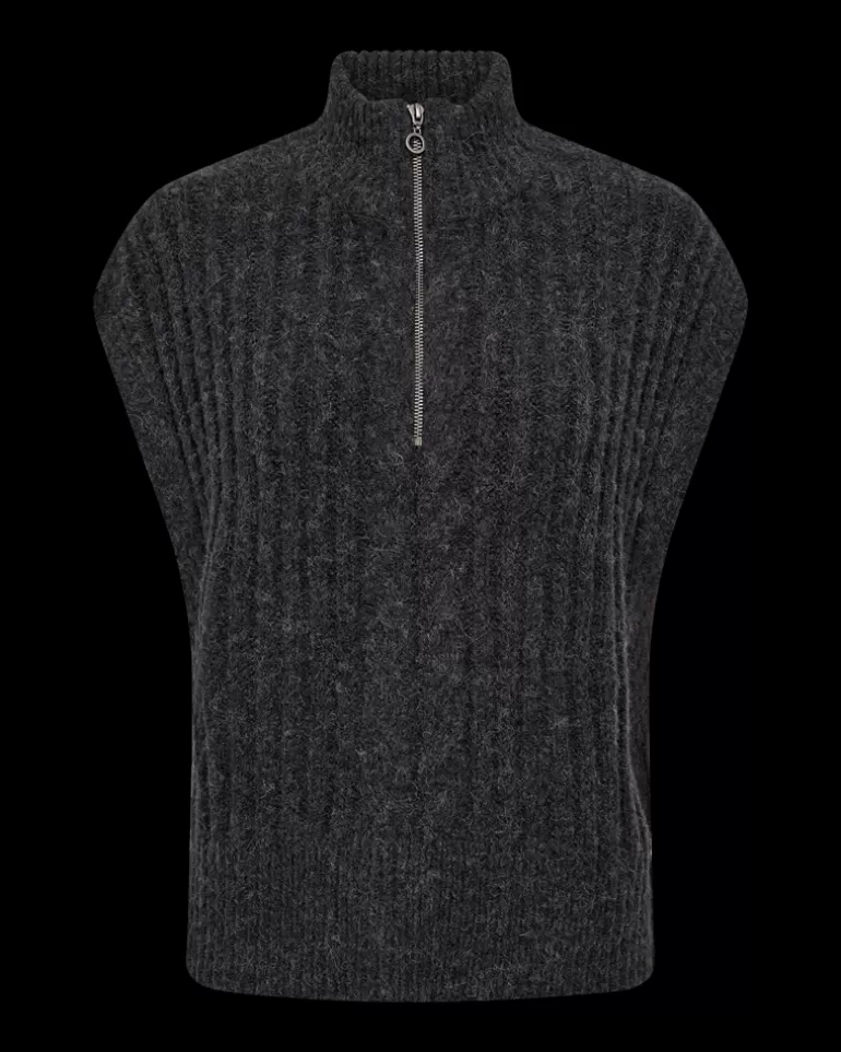 FREEQUENT FQSILA - SHORT KNITTED WAISTCOAT - GREY Darkgreymelange Fashion