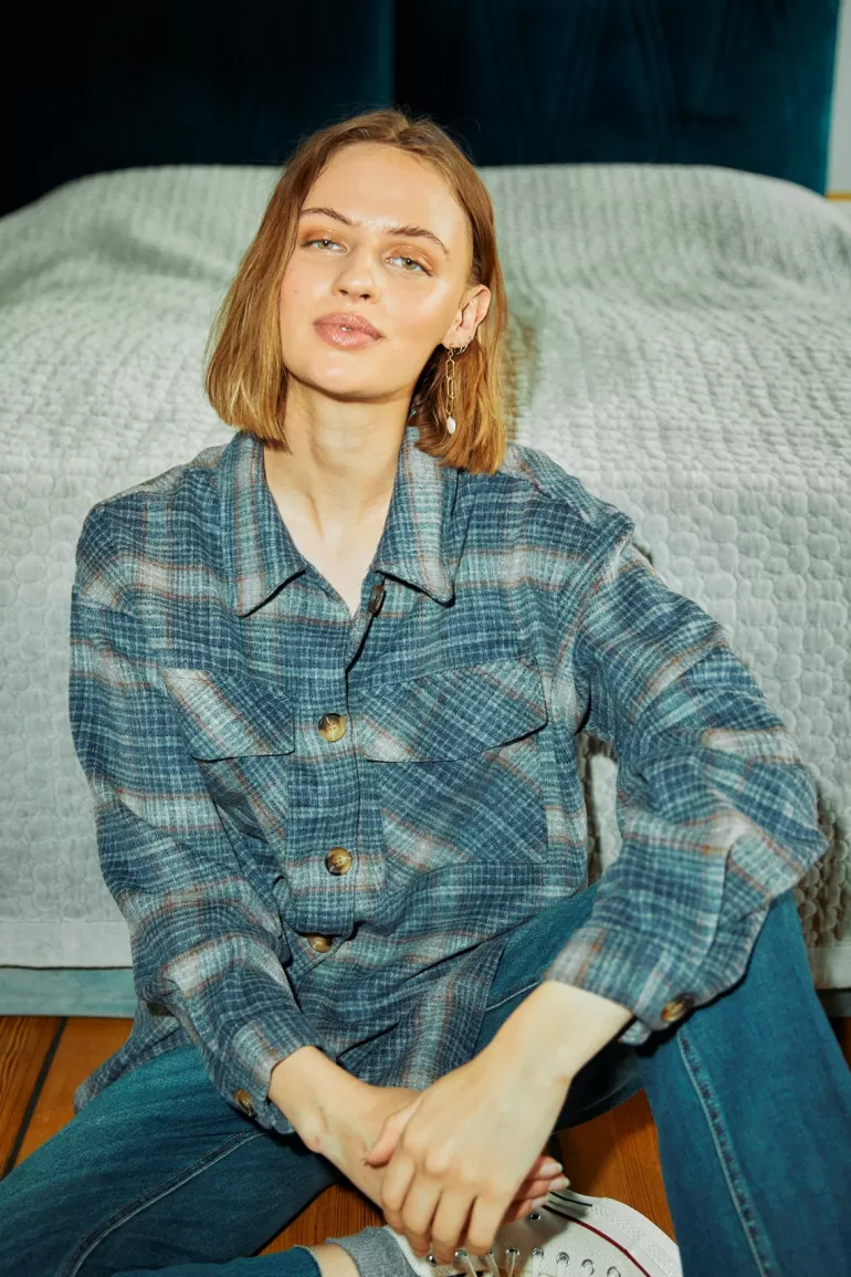 FREEQUENT FQVINNE - SHIRT - GREY AND BLUE MediumGreyMel.wWedgewood New